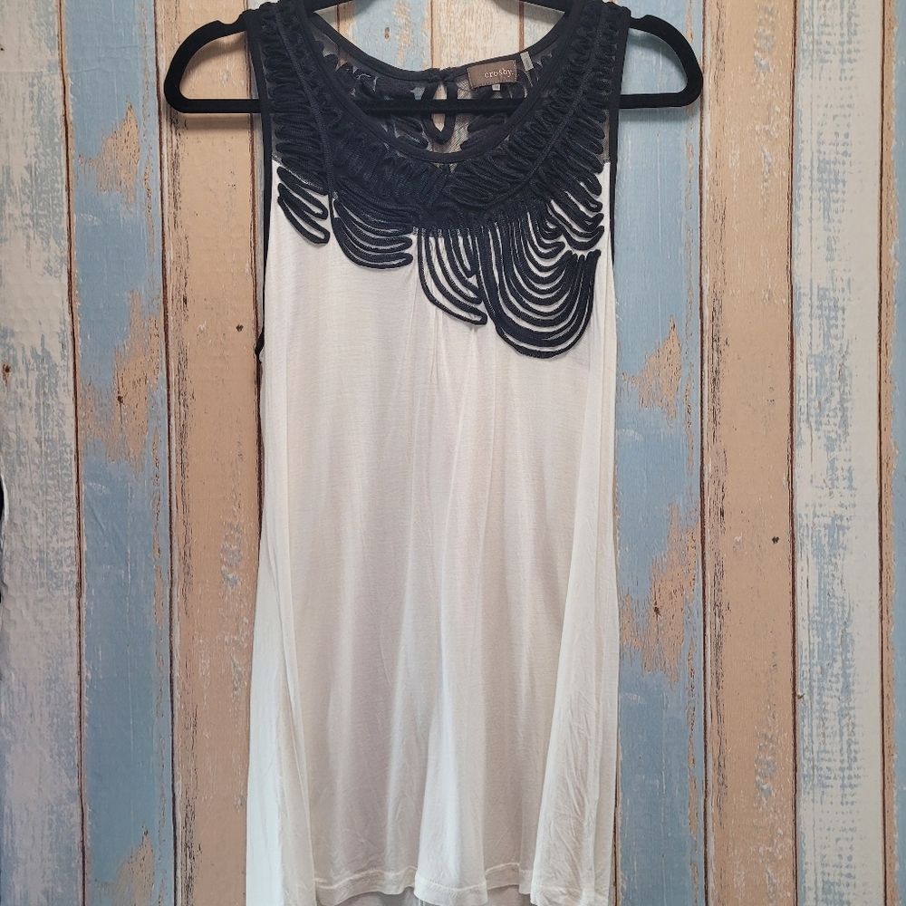 Crosby. Black Ribbon Embellished Sleeveless Top Size M